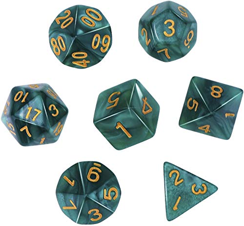 Deolven Polyedrische Würfel Set, 7 Stück Polyeder Würfel für D&D MTG RPG-Dungeons und Dragons, für Tischspielen Familien Party D4 D6 D8 D10 D12 D20 Dunkelgrün von Deolven