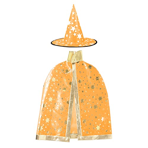 Halloween Zauberer Kostüm, Zauberer Umhang mit Hut Magie Halloween Kostüme für Kinder Junge Mädchen Kostüm Cosplay Festivel Party Orange von Deolven