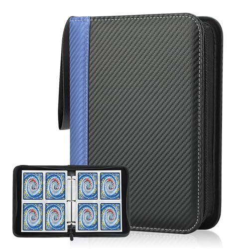 Deoyibu Sammelkarten Album für 440 Karten, Sammelalbum mit 4 Fächern 55 Seiten für Karten-Organizer, Karten Binder aus PU, für Sportkarten, MTG, TCG, Yugioh-Karten etc. Blau von Deoyibu