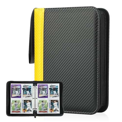 Deoyibu Sammelkarten Album für 440 Karten, Sammelalbum mit 4 Fächern 55 Seiten für Karten-Organizer, Karten Binder aus PU, für Sportkarten, MTG, TCG, Yugioh-Karten etc. Gelb von Deoyibu