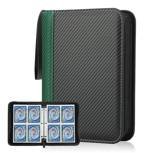 Deoyibu Sammelkarten Album für 440 Karten, Sammelalbum mit 4 Fächern 55 Seiten für Karten-Organizer, Karten Binder aus PU, für Sportkarten, MTG, TCG, Yugioh-Karten etc. Grün von Deoyibu