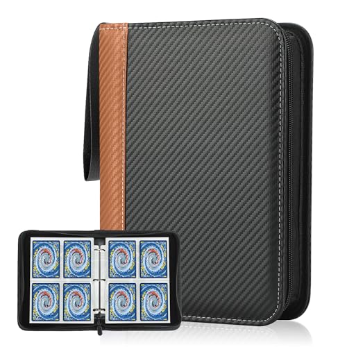 Deoyibu Sammelkarten Album für 440 Karten, Sammelalbum mit 4 Fächern 55 Seiten für Karten-Organizer, Karten Binder aus PU, für Sportkarten, MTG, TCG, Yugioh-Karten etc. Orange von Deoyibu