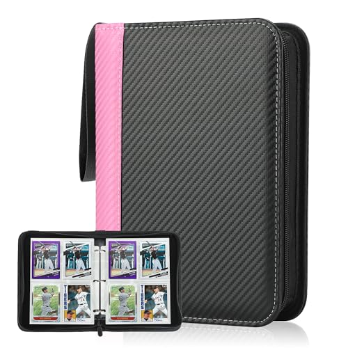 Deoyibu Sammelkarten Album für 440 Karten, Sammelalbum mit 4 Fächern 55 Seiten für Karten-Organizer, Karten Binder aus PU, für Sportkarten, MTG, TCG, Yugioh-Karten etc. Rosa von Deoyibu