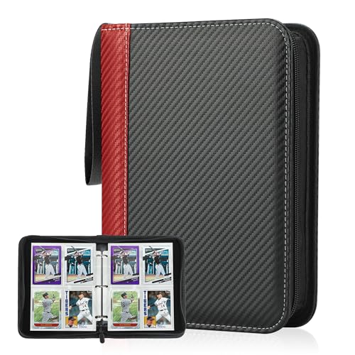 Deoyibu Sammelkarten Album für 440 Karten, Sammelalbum mit 4 Fächern 55 Seiten für Karten-Organizer, Karten Binder aus PU, für Sportkarten, MTG, TCG, Yugioh-Karten etc. Rot von Deoyibu