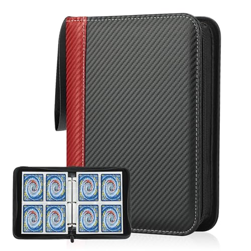 Deoyibu Sammelkarten Album für 440 Karten, Sammelalbum mit 4 Fächern 55 Seiten für Karten-Organizer, Karten Binder aus PU, für Sportkarten, MTG, TCG, Yugioh-Karten etc. Rot von Deoyibu