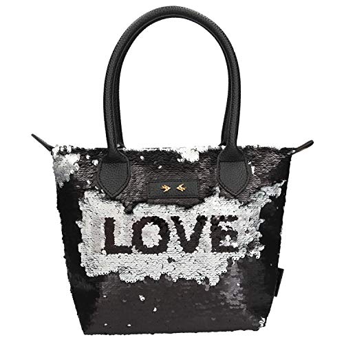 Depesche 10611 Handtasche mit Streichpailletten, Trend Love and Peace, schwarz, ca. 21 x 31 x 13 cm, bunt von Depesche