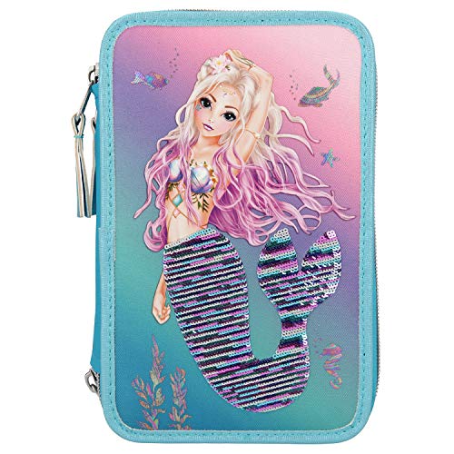 Depesche 10978 TOPModel Fantasy - Gefüllte 3-fach Federtasche im Mermaid Design mit Streichpailletten, Federmappe ca. 7,5 x 13 x 20 cm groß, mit Filz- und Buntstiften, Lineal, Schere, Kleber, uvm. von Depesche