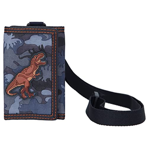 Depesche 11862 Dino World - Portemonnaie T-Rex für Kinder, Geldbörse mit Lanyard-Band zum Umhängen, Fächer für Münzen, Scheine und Karten, ca. 12,5 x 8 cm von Depesche