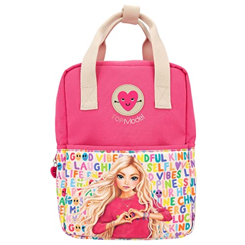 Depesche 11972 TOPModel SelfLove - Rucksack für Kinder mit Model-Motiv, buntem Schrift-Design, Tasche in Pink mit verstellbaren Trägern und Anhänger von Depesche