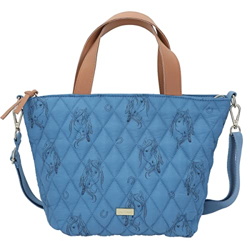 Depesche 12024 Miss Melody Blue Quilt - Mini Shopper mit Pferde-Muster und Steppnaht-Optik, Tasche in Blassblau mit längenverstellbarem Tragegurt von Depesche