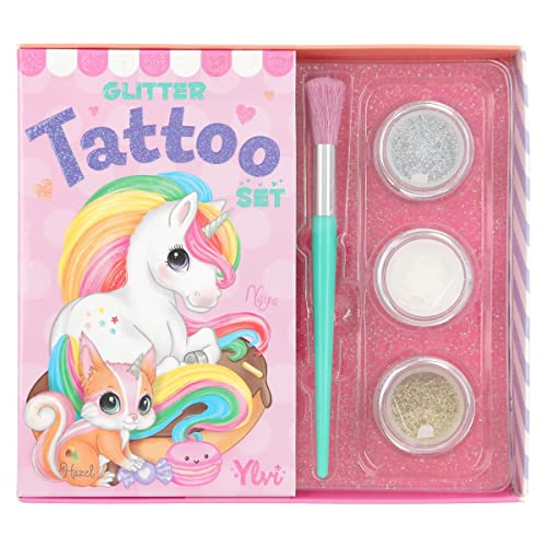 Depesche 12039 Ylvi Tattoo Set für Kinder mit 38 Klebetattoos, 1 Pinsel und 3 Glitzer-Puder in Silber, Weiß und Gold von Depesche