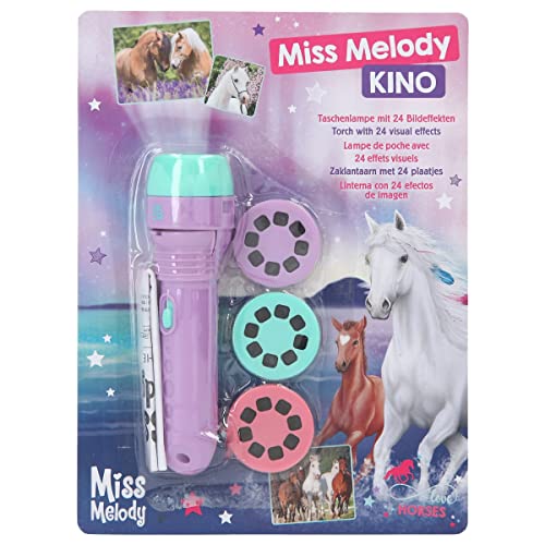 Depesche 12058 Miss Melody - Taschenlampe für Kinder mit 3 austauschbaren Projektoren und jeweils 8 Pferdemotiven, mobiles Leuchtmittel für Wandbilder inkl. Batterien von Depesche