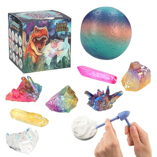 Depesche 12156 Dino World Galaxy - Ausgrabungsset für Kinder, Bunte Kugel mit 3 Edelsteinen, inkl. Hammer, Meisel und Pinsel von Depesche