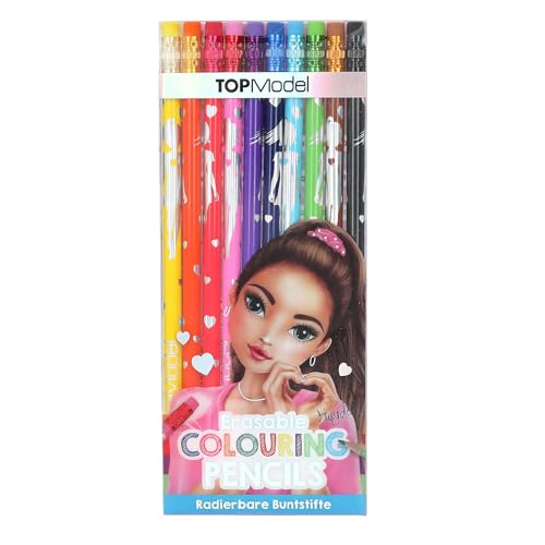 Depesche 12219 TOPModel - Radierbare Buntstifte, 10 Stifte in 10 leuchtenden Farben mit Radiertopper, ideal zum Malen und für die Schule von Depesche