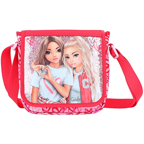 Depesche 12237 TOPModel One Love rosa und rote Tasche mit Herzen, kleine Reißverschlusstasche und verstellbarer Schultergurt, mehrfarbig von Depesche