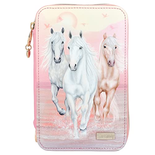 Depesche 12241 Miss Melody Sundown-Gefüllte 3-Fach Federtasche mit goldenen Applikationen, Federmäppchen mit Buntstiften, Lineal, Schere UVM, Rosa von Depesche