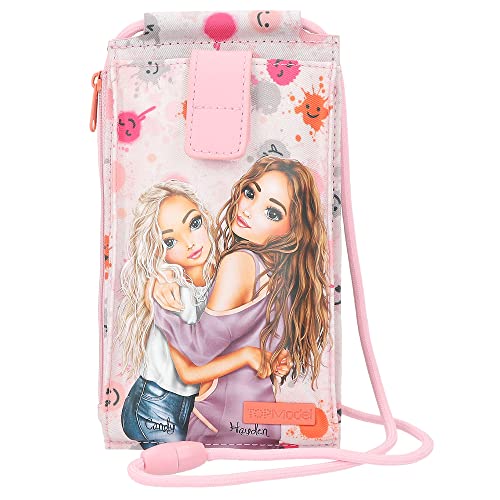 Depesche Phonepouch Happy Together - Handytasche zum Umhängen in Rosa mit Model-Motiv und Smiley-Muster, Smartphone Tasche mit Klettverschluss und Trage-Schlaufe für Kids von Depesche