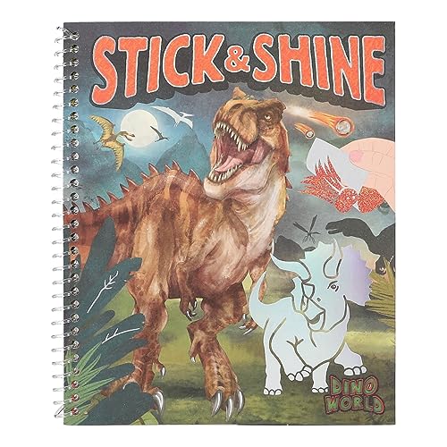 Depesche 12473 Dino World - Malbuch Stick & Shine, 24 Seiten mit tollen Dino Motiven, zum ausmalen und gestalten von Depesche