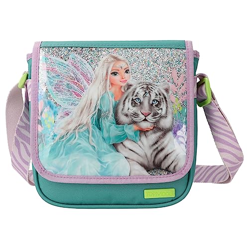 Depesche 12496 TOPModel Fantasy Tiger - Umhängetasche in Lavendel und Petrol, kleine Tasche mit Reißverschluss und längenverstellbarem Tragegurt von Depesche