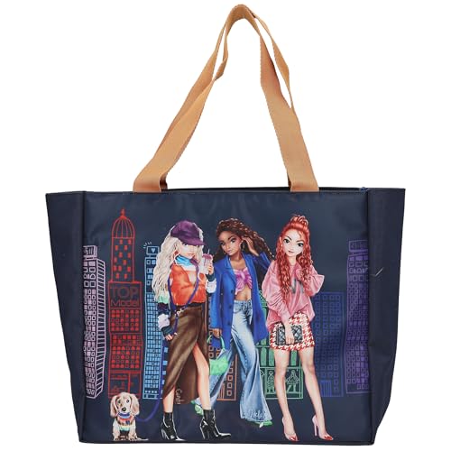 Depesche 12564 TOPModel City Girls - Tote Bag in Dunkelblau mit Model-Motiv in knalligen Farben, Shopper mit Innentasche von Depesche