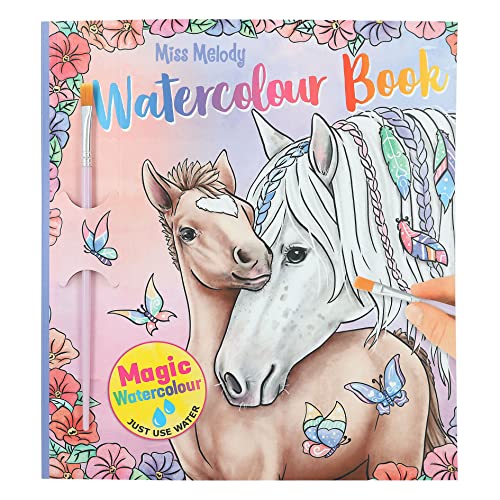 Depesche 12576 Miss Melody - Watercolour Book, Malbuch inkl. Pinsel und 30 Pferde-Motiven zum Bemalen mit Wasser von Depesche