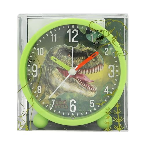 Depesche 12691 Dino World - Wecker für Kinder in Grün mit Dino-Motiv, lautlose Uhr mit Licht-Funktion, inklusive Batterie von Depesche