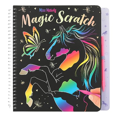 Depesche 12731 Miss Melody - Magic Scratch Book mit 20 Seiten fantastischen KratzMotiven, Büchlein mit buntem Farbverlauf und Kratzstift, Schwarz von Depesche