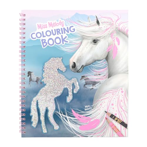 Depesche 12765 Miss Melody - Malbuch mit 20 Seiten zum Gestalten von Pferde-Motiven, Stickerbogen und Pailletten-Verzierung von Depesche