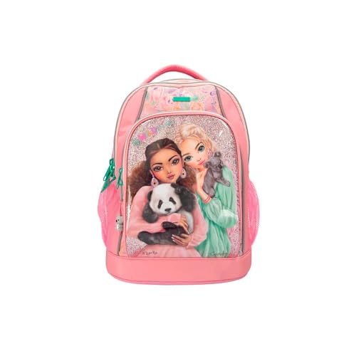 Depesche 12790 TOPModel Wild - Schulrucksack in Rosa, mit Model Motiv, Panda- und Koalamotiv, Schultasche mit verstellbaren und gepolsterten Trägern von Depesche