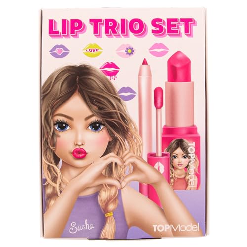 Depesche 12812 TOPModel - Lippen Trio Beauty and Me, im Model Design für Kinder, mit Lipliner, Lippenstift und Lipgloss in Pinktönen von Depesche