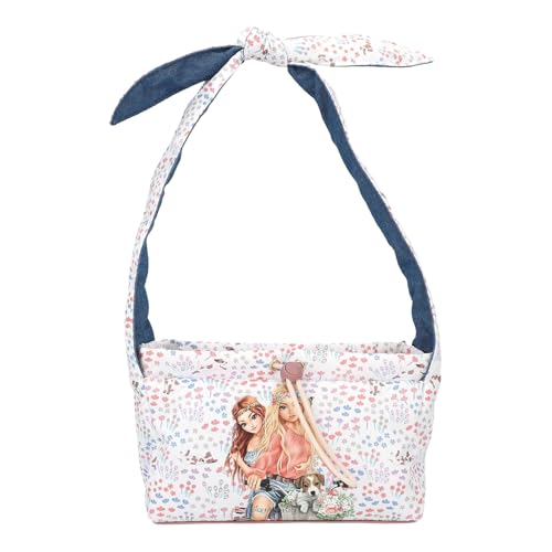 Depesche 12926 TOPModel Velo Fleur-Umhängetasche in Weiß und Blau, mit Model Motiv und Blumen Muster, Handtasche mit Knotendetail, Mehrfarbig von Depesche