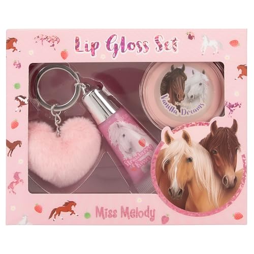 Depesche 12941 Miss Melody - Lipgloss Set im Pferde Design für Kinder, 2 Glosse mit fruchtigen Düften, inkl. Plüsch Anhänger, Pink von Depesche