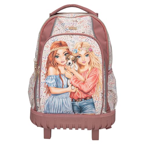 Depesche 12948 TOPModel Velo Fleur - Schulrucksack Trolley mit Model Motiv und Blumen Muster, Schultasche mit Teleskopgriff und Rollen von Depesche