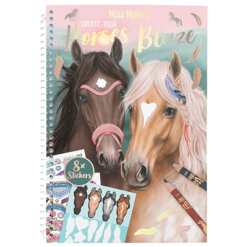 Depesche 12964 Miss Melody Create your Horses Blaze - Malbuch mit 36 Seiten zum Gestalten verschiedener Pferde Motive, Ringbuch mit 8 Stickerbogen von Depesche