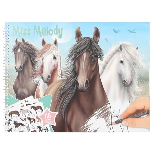 Depesche 12978 Miss Melody - Malbuch mit 44 Seiten zum Gestalten von Pferde-Motiven, inkl. Stickerbogen von Depesche