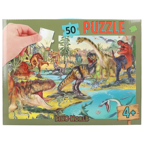 Depesche 13206 Dino World - Puzzle 50 Teile, mit detailliertem Dinosaurier Motiv, ausgelegt ca. 58 x 40 cm, im Karton-Koffer mit Tragegriff von Depesche