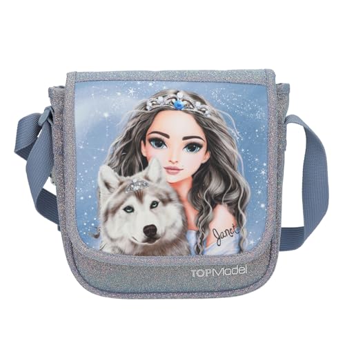 Depesche 13153 TOPModel Wolf-Kleine Umhängetasche in Dunkelblau, mit Model Motiv, Sternen und Glitzer, Tasche mit verstellbarem Schultergurt, Mehrfarbig von Depesche