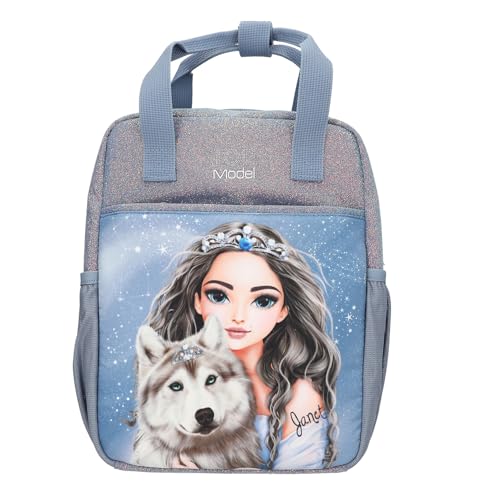 Depesche 13154 TOPModel Wolf-Rucksack in Dunkelblau, mit Model Motiv, Sternen und Glitzer, Tasche mit verstellbaren Trägern, Mehrfarbig von Depesche