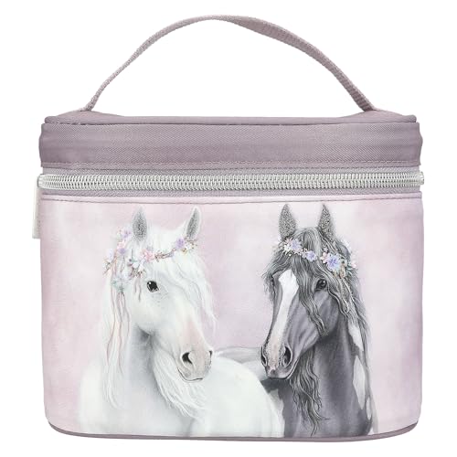 Depesche 13189 Miss Melody Fantasy Horse-Kosmetiktasche in Flieder, mit Pferde Motiv und Blumen, Kosmetikkoffer mit Tragegriff und Netztasche, Mehrfarbig von Depesche