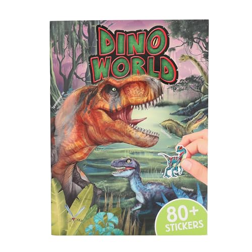 Depesche 13207 Dino World - Stickerbuch mit 20 illustrierten Hintergrundseiten zum Gestalten von Dinosaurier Motiven, inkl. 6 Seiten Aufkleber mit Papier- und Puffy-Stickern von Depesche