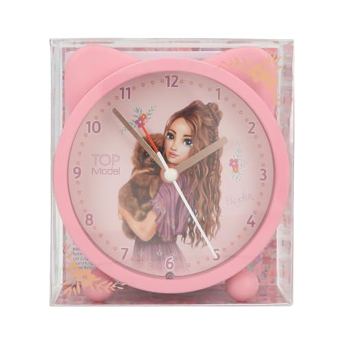 Depesche 13226 TOPModel Floral-Wecker in Rosa für Kinder, mit Model-Motiv und Ohren, lautlose Uhr mit Licht-Funktion, inklusive Batterie, Mehrfarbig von Depesche