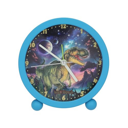 Depesche 13313 Dino World Galaxy - Wecker in Blau für Kinder, mit Dinosaurier Motiv, lautlose Uhr mit Licht-Funktion, inklusive Batterie von Depesche