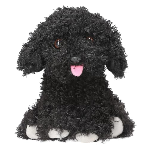 Depesche 13515 TOPModel Kuscheltier Hund in Schwarz, ca. 16 cm großes Plüschtier mit lockigem Fell und rosa Zunge von Depesche