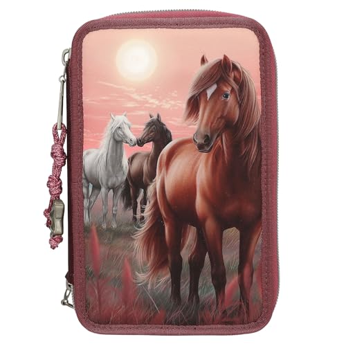 Depesche 13680 Miss Melody Dreamland - Gefüllte 3-Fach Federtasche in Beerefarben, mit Pferde Motiv, Federmappe mit Buntstiften, Schere, Lineal UVM. Depesche 13680 Miss Melody Dreamland - Gefüllte 3-Fach Federtasche in Beerefarben, mit Pferde Motiv, Federmappe mit Buntstiften, Schere, Lineal UVM. von Depesche