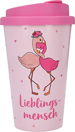 Depesche 2180-049 - To Go Becher aus Kunststoff mit Spruch, 350 ml, wiederverwendbar, Lieblingsmensch mit Flamingo Motiv von Depesche