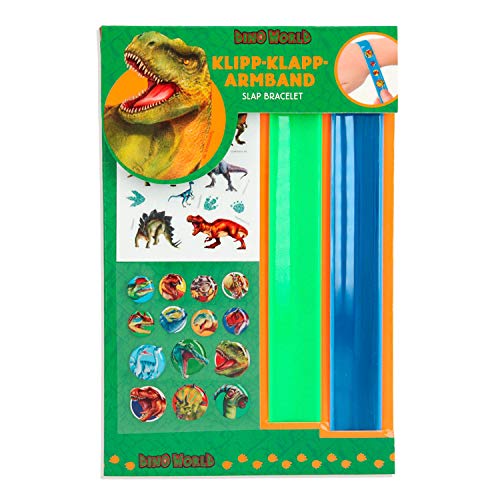 Depesche 7764 Schnapparmband Set Dino World, 1 blaues und 1 neongrünes Armband mit 28 Stickern zum Verzieren, cooles Accessoire fürs Handgelenk von Depesche