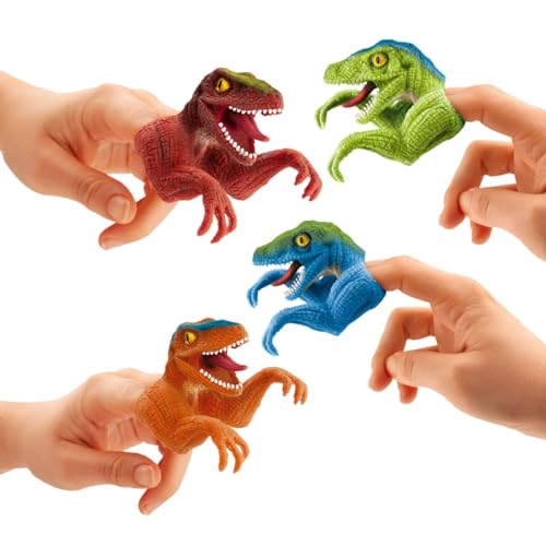 Dino World Crawler 4er Set - Bewegliche Dinosaurier Fingerpuppen in 4 Farben - Weiches, BPA-freies TPR Material - Spaß für Kinder und Dino-Fans von Depesche