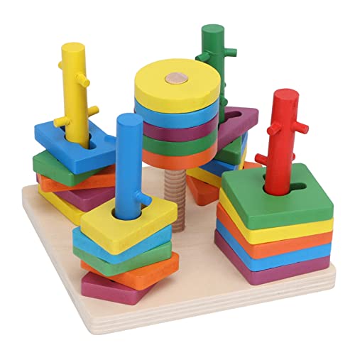 Depisuta Sortier- und Stapelspielzeug aus Holz, Form- und Farberkennungsblöcke, Passender Puzzle-Stapler, Montessori-Spielzeug, Sensorisches Kleinkindspielzeug, Lernspielzeug für Montessori von Depisuta