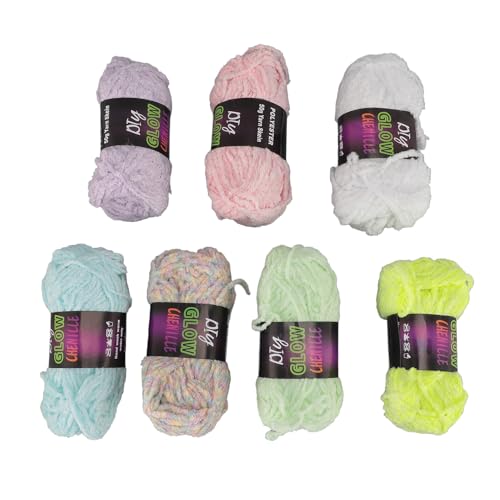 Häkelgarn, 7pcs Multicolor Garn 3mm Dicke leuchtende Strickgarn Polyester weiches Garn Multifunktionale weiche Baby-Garn für Stricken, Häkeln, und Handarbeiten von Depisuta