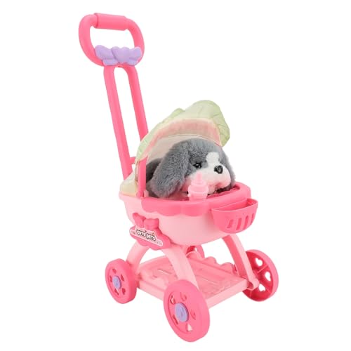 Haustierpuppen-Schiebewagen-Spielzeug, niedlicher Babypuppen-Kinderwagen aus Kunststoff, interaktiver ausgestopfter Plüschhund, der bellen kann, für Kinder, Mädchen, Kinder von Depisuta